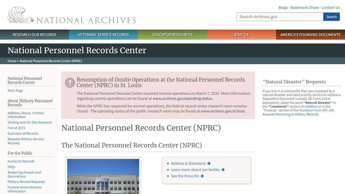 National Personnel Records Center (NPRC) | National Archives